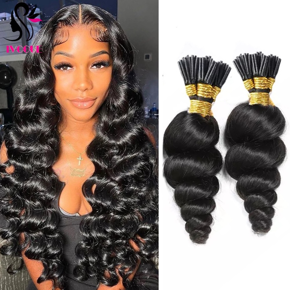 Loose Wave I Tip Human Hair Extensions Microlinks 100% Virgin Peruvian Remy  Hair Bulk Natural Black For Women 1g/Strand - Hair Candy Beauty