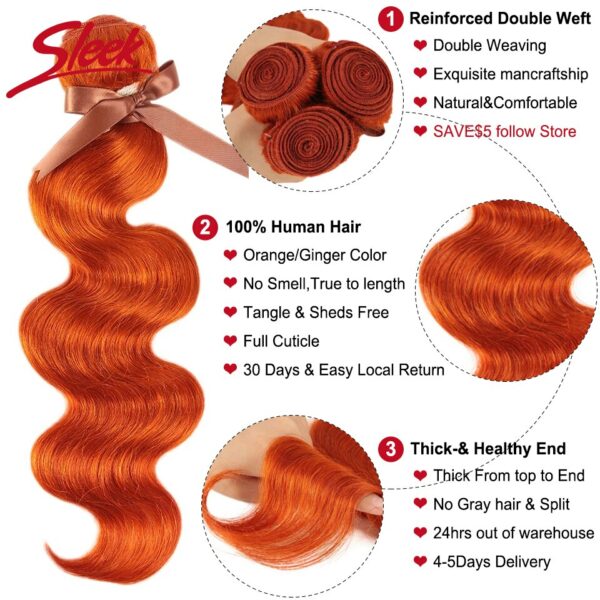 Sleek Orange Bundles Human Hair And Red Blond Brazilian Body Wave Bundles Hair Weave 8 To 28 Inches Natural Remy Hair Extension - Image 4