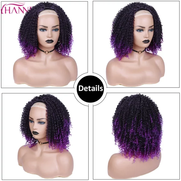 Afro Kinky Curly Synthetic Wig Purple Wig Curly Perruque Bob Synthétique Short Wigs For Black Women 3/4 Half Wig Heat Resistance - Image 3