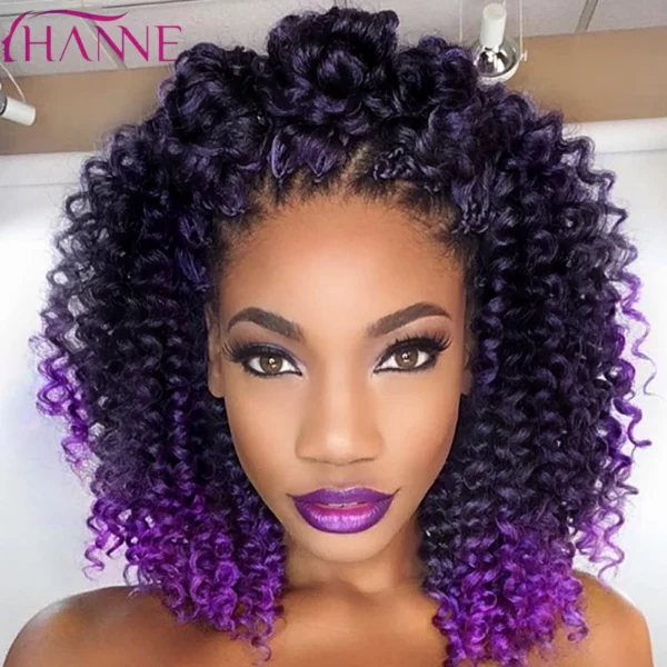 Afro Kinky Curly Synthetic Wig Purple Wig Curly Perruque Bob Synthétique Short Wigs For Black Women 3/4 Half Wig Heat Resistance